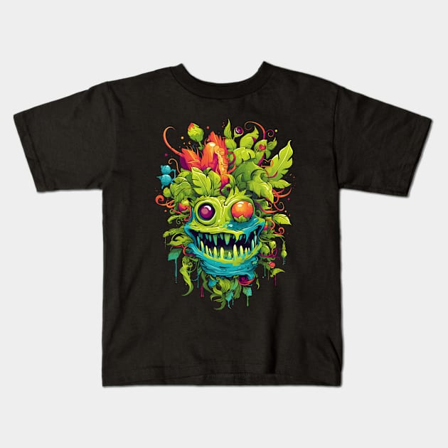 Colorful acid plant monster funny horror Kids T-Shirt by KATTTYKATTT